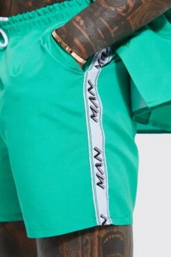Short Sleeve Side Tape Shirt And Swim Set -Ocean Streetwear male green short sleeve side tape shirt and swim set 3