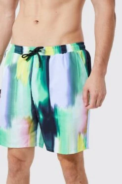 Tall Mid Length Abstract Swim Shorts -Ocean Streetwear male green tall mid length abstract swim shorts 3