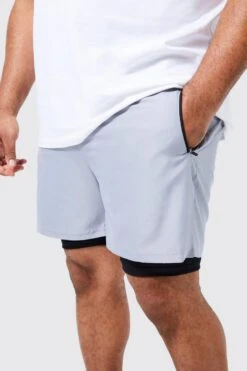 Plus 2in1 Mid Length Swim Short -Ocean Streetwear male grey plus 2in1 mid length swim short 1 3