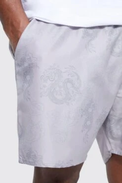 Plus Dragon Print Swim Shorts -Ocean Streetwear male grey plus dragon print swim shorts 3