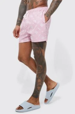 Short Length Geo Print Swim Shorts