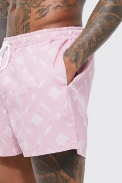 Short Length Geo Print Swim Shorts -Ocean Streetwear male light20pink short length geo print swim shorts 3