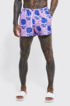 Short Length Skull Bungee Cord Swim Shorts