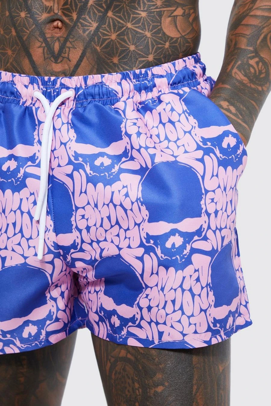 Short Length Skull Bungee Cord Swim Shorts 4 Short Length Skull Bungee Cord Swim Shorts - Image 4