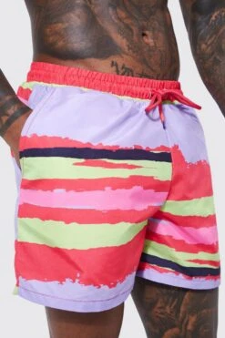 Short Length Blurred Stripe Swim Shorts 7 Short Length Blurred Stripe Swim Shorts -Ocean Streetwear male lilac short length blurred stripe swim shorts 3