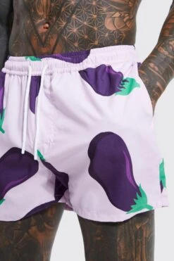 Short Length Novelty Aubergine Swim Shorts -Ocean Streetwear male lilac short length novelty aubergine swim shorts 3