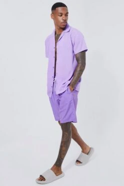 Short Sleeve Revere Plain Shirt & Short Swim Set
