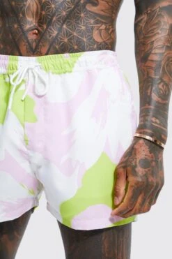 Short Length Abstract Swim Shorts 7 Short Length Abstract Swim Shorts -Ocean Streetwear male lime short length abstract swim shorts 3