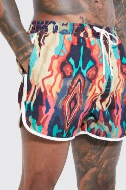 Aztec Runner Swim Shorts -Ocean Streetwear male multi aztec runner swim shorts 3