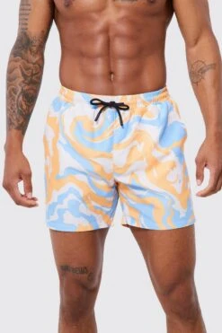 Mid Length 2 Pack Printed Marble Swim Shorts
