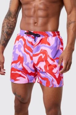 Mid Length 2 Pack Printed Marble Swim Shorts -Ocean Streetwear male multi mid length 2 pack printed marble swim shorts 3