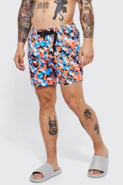 Mid Length Camo Cargo Swim Shorts