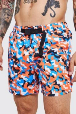 Mid Length Camo Cargo Swim Shorts -Ocean Streetwear male multi mid length camo cargo swim shorts 3
