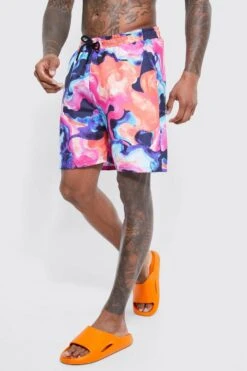 Mid Length Marble Swim Shorts