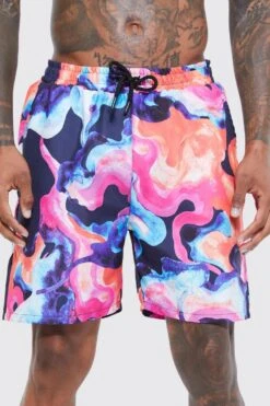 Mid Length Marble Swim Shorts -Ocean Streetwear male multi mid length marble swim shorts 3