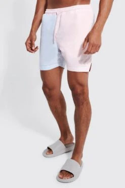 Mid Spliced Basketball Shape Swim Shorts