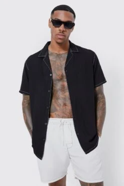 Short Sleeve Contrast Stitch Revere Shirt & Swim Short Set 6 Short Sleeve Contrast Stitch Revere Shirt & Swim Short Set -Ocean Streetwear male multi short sleeve contrast stitch revere shirt swim short set 2