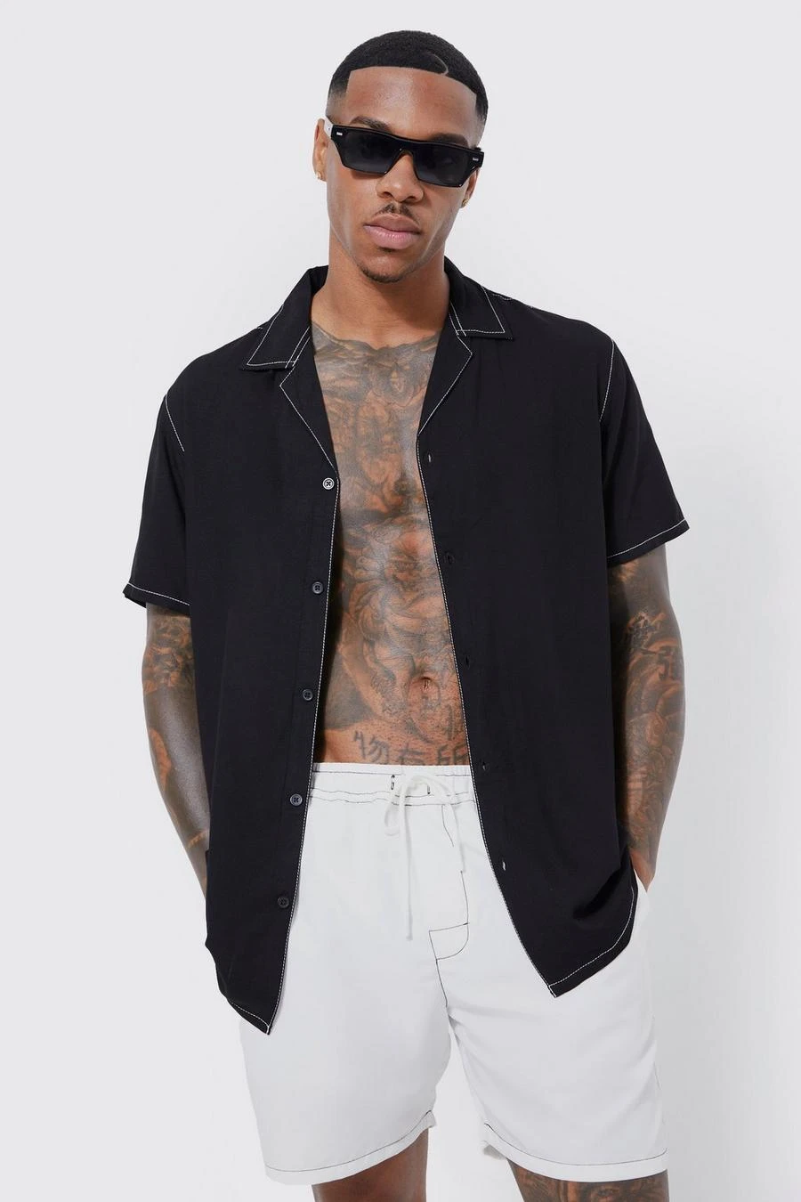 Short Sleeve Contrast Stitch Revere Shirt & Swim Short Set 3 Short Sleeve Contrast Stitch Revere Shirt & Swim Short Set - Image 3