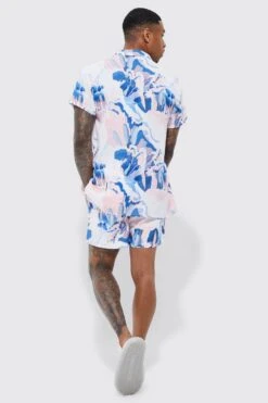 Ocean Streetwear -Ocean Streetwear male multi short sleeve crepe abstract shirt swim 1