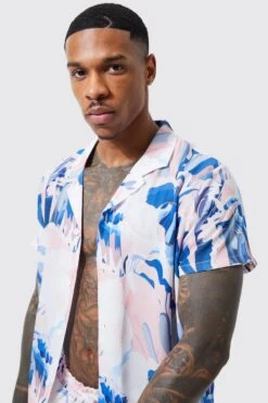 Short Sleeve Crepe Abstract Shirt & Swim -Ocean Streetwear male multi short sleeve crepe abstract shirt swim 3