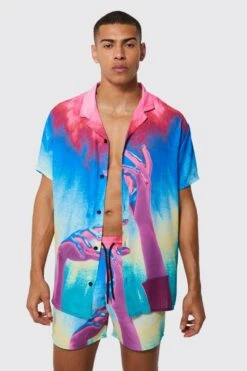 Short Sleeve Oversized Hand Placement Shirt & Swim -Ocean Streetwear male multi short sleeve oversized hand placement shirt swim 3