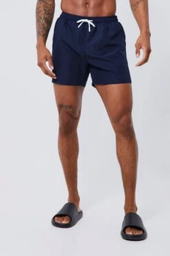 Mid Length 2 Pack Print & Plain Swim Shorts -Ocean Streetwear male navy mid length 2 pack print plain swim shorts 3