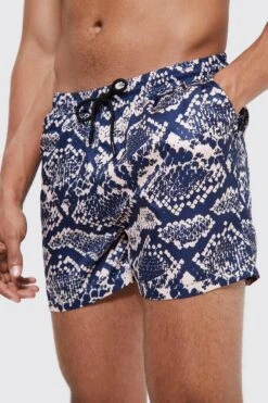 Short Length Snake Swim Shorts -Ocean Streetwear male navy short length snake swim shorts 3