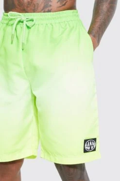 Ombre Rubber Badge Long Length Swim -Ocean Streetwear male neon green ombre rubber badge long length swim 3