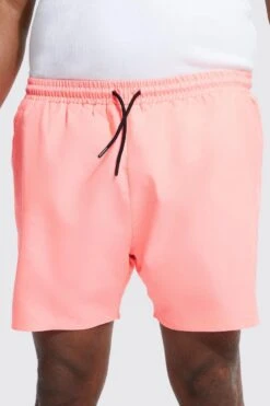 Plus Mid Length Plain Swim Shorts -Ocean Streetwear male neon pink plus mid length plain swim shorts 1 3