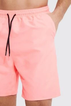 Tall Mid Length Plain Swim Shorts -Ocean Streetwear male neon pink tall mid length plain swim shorts 1 3