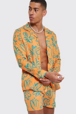 Long Sleeve Doodle Shirt & Swim -Ocean Streetwear male orange long sleeve doodle shirt swim 3