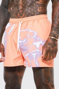 Short Length Graphic Swim Shorts -Ocean Streetwear male orange short length graphic swim shorts 3