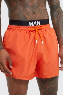 Short Length Man Waistband Swim Shorts -Ocean Streetwear male orange short length man waistband swim shorts 3