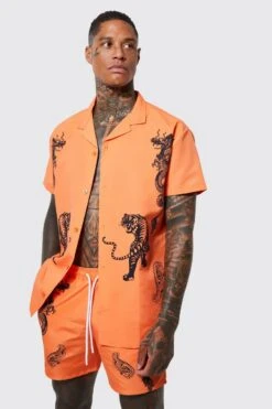 Short Sleeve Tiger Shirt And Swim Short