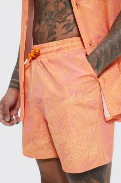 Short Sleeve Tonal Artwork Shirt & Swim -Ocean Streetwear male orange short sleeve tonal artwork shirt swim 3