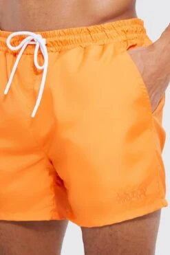 Tall Short Length Plain Man Swim Shorts -Ocean Streetwear male orange tall short length plain man swim shorts 3