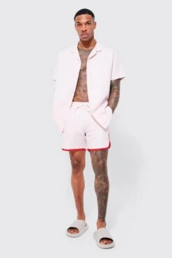 Short Sleeve Piping Shirt And Swim Set