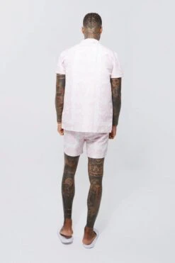 Ocean Streetwear -Ocean Streetwear male pale20pink short sleeve plate pattern shirt and swim short 1