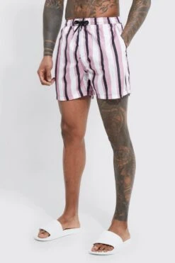 Mid Length Stripe Swim Shorts