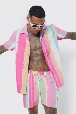 Short Sleeve Regular Print Shirt And Swim 6 Short Sleeve Regular Print Shirt And Swim -Ocean Streetwear male pink short sleeve regular print shirt and swim 2