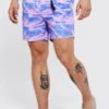 Mid Length Abstract Cargo Swim Shorts