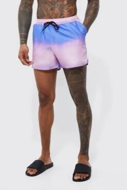 Short Length Ombre Split Hem Swim Shorts