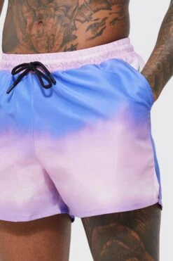 Short Length Ombre Split Hem Swim Shorts -Ocean Streetwear male purple short length ombre split hem swim shorts 3