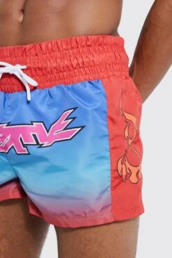 Boxer Ombre Printed Swim Short -Ocean Streetwear male red boxer ombre printed swim short 3