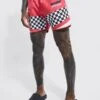 Mid Length Moto Split Hem Swim Shorts