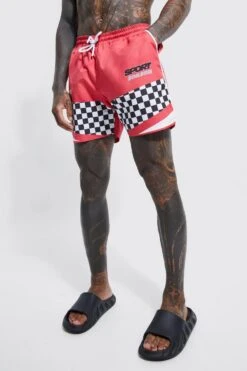Mid Length Moto Split Hem Swim Shorts