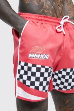 Mid Length Moto Split Hem Swim Shorts -Ocean Streetwear male red mid length moto split hem swim shorts 3