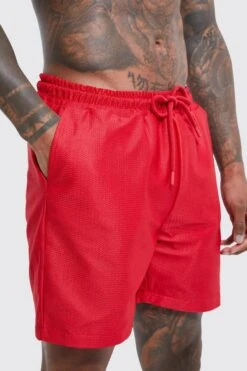 Mid Length Plain Mesh Swim Shorts -Ocean Streetwear male red mid length plain mesh swim shorts 3