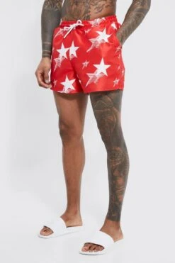 Short Length Star Split Hem Swim Shorts