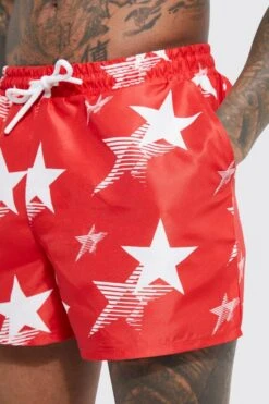 Short Length Star Split Hem Swim Shorts 7 Short Length Star Split Hem Swim Shorts -Ocean Streetwear male red short length star split hem swim shorts 3